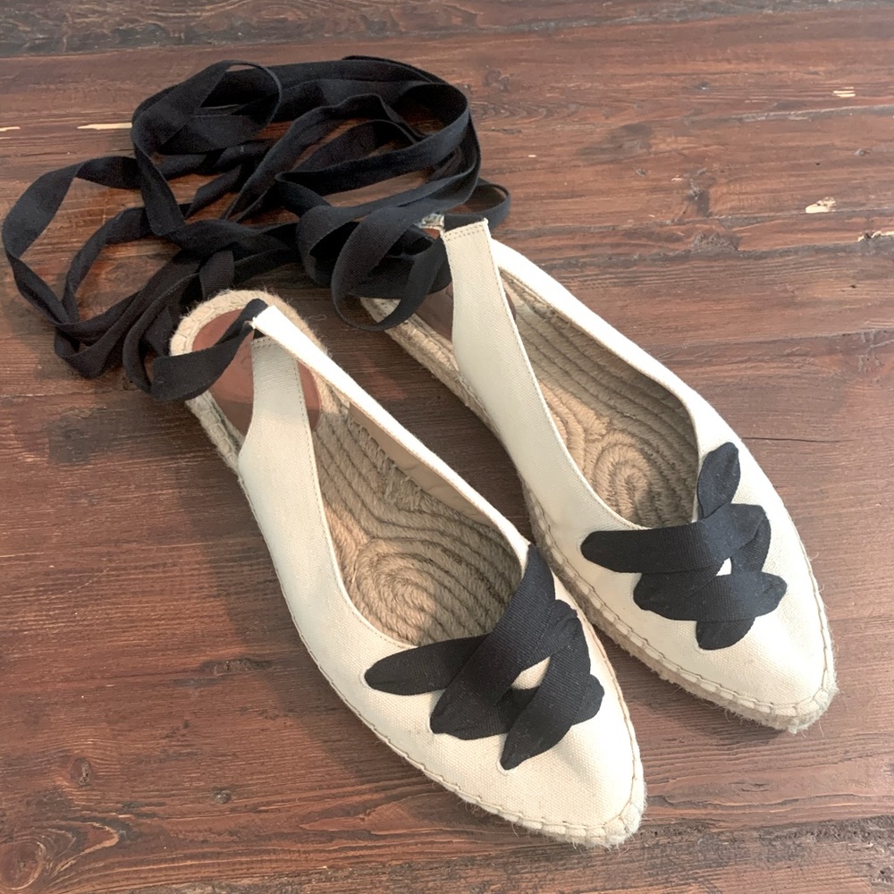 J.Crew Neutral/Black Lace-Up Espadrilles US10